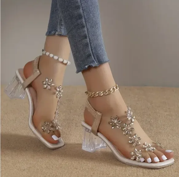 Isla - Floral Rhinestone Heel