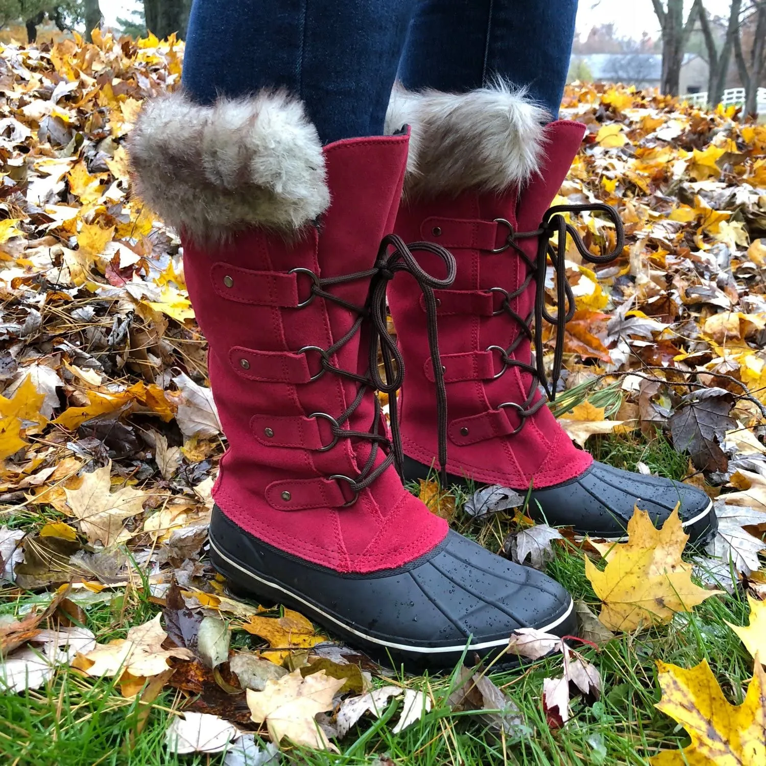 Kreated Equal Faux Fur Women's Tall Arctic Winter Boots, Cruelty Free, Lightweight - 9M - Brown
