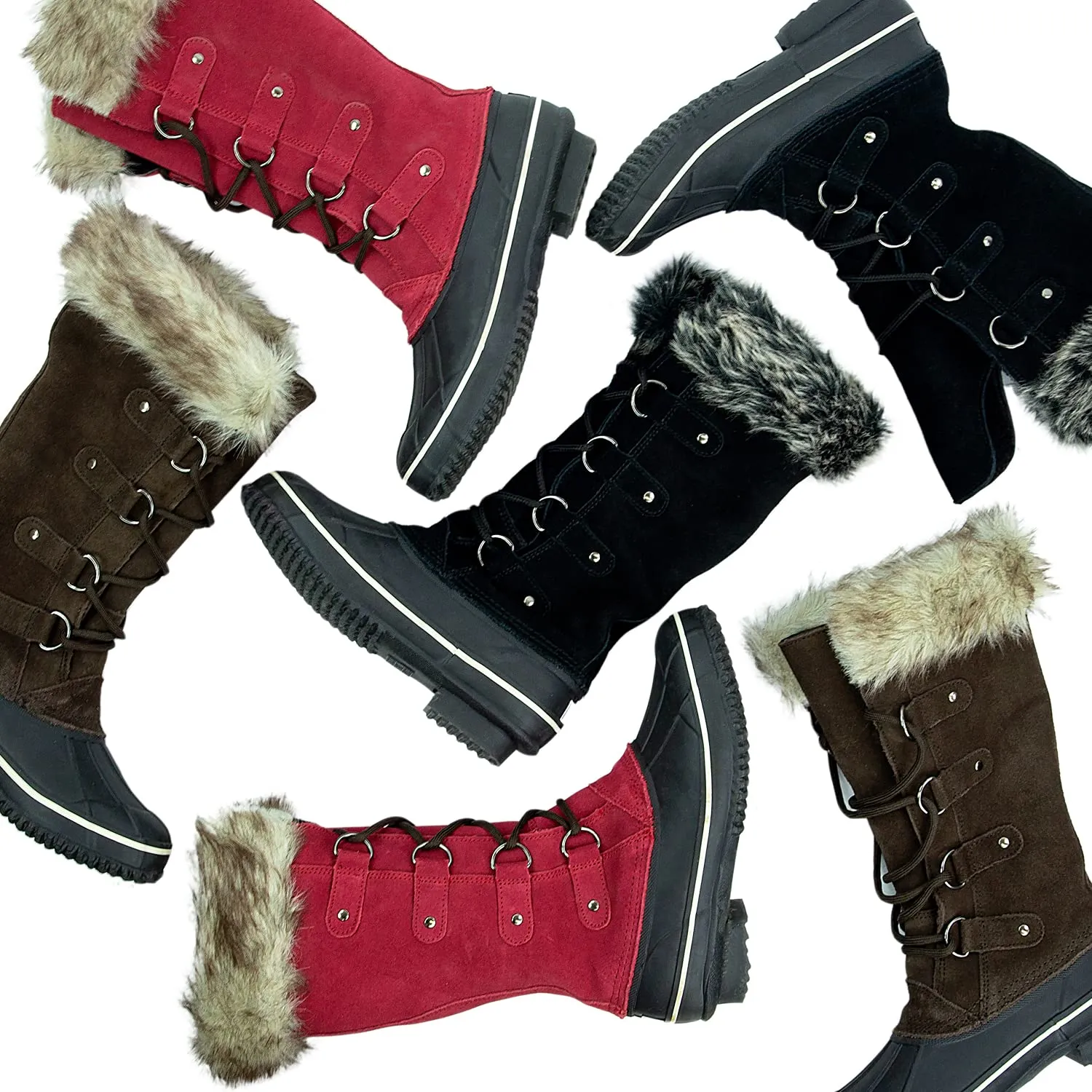 Kreated Equal Faux Fur Women's Tall Arctic Winter Boots, Cruelty Free, Lightweight - 9M - Brown