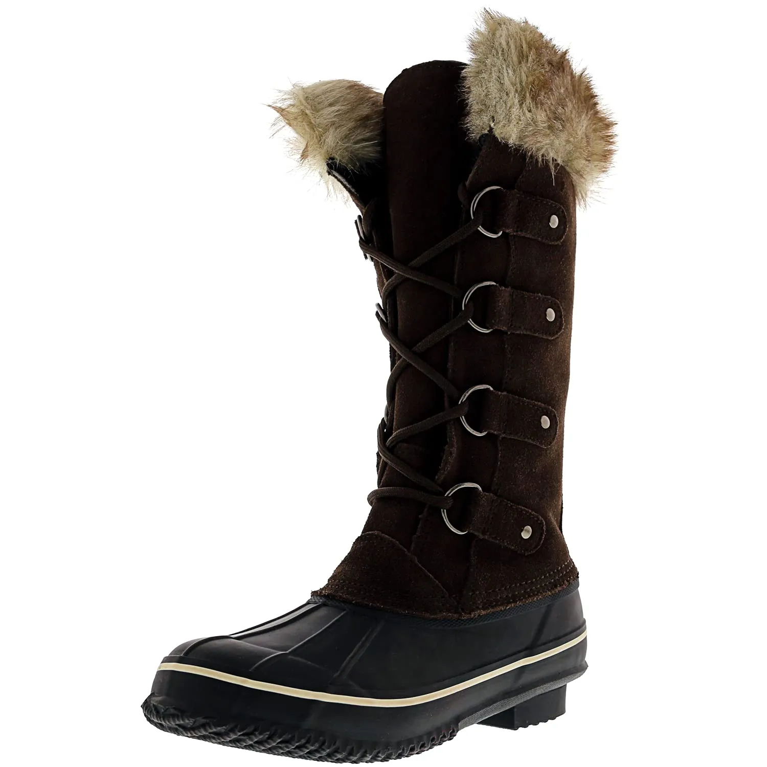 Kreated Equal Faux Fur Women's Tall Arctic Winter Boots, Cruelty Free, Lightweight - 9M - Brown