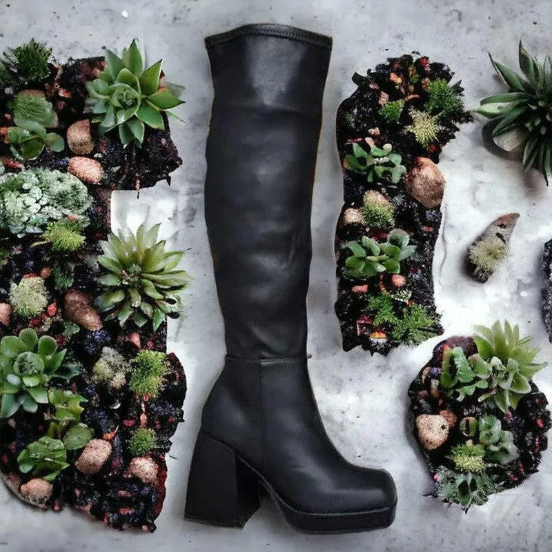 Ladies Faux  Leather High Heel Boots | Thigh High | "Fele"