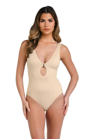 LB Luxe Keyhole Plunge Swimsuit In Sand - La Blanca