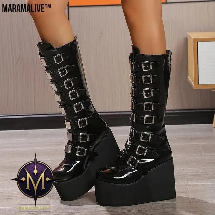 Maramalive™ Metal Buckle With Platform High Heel Plus Size Women's Boots