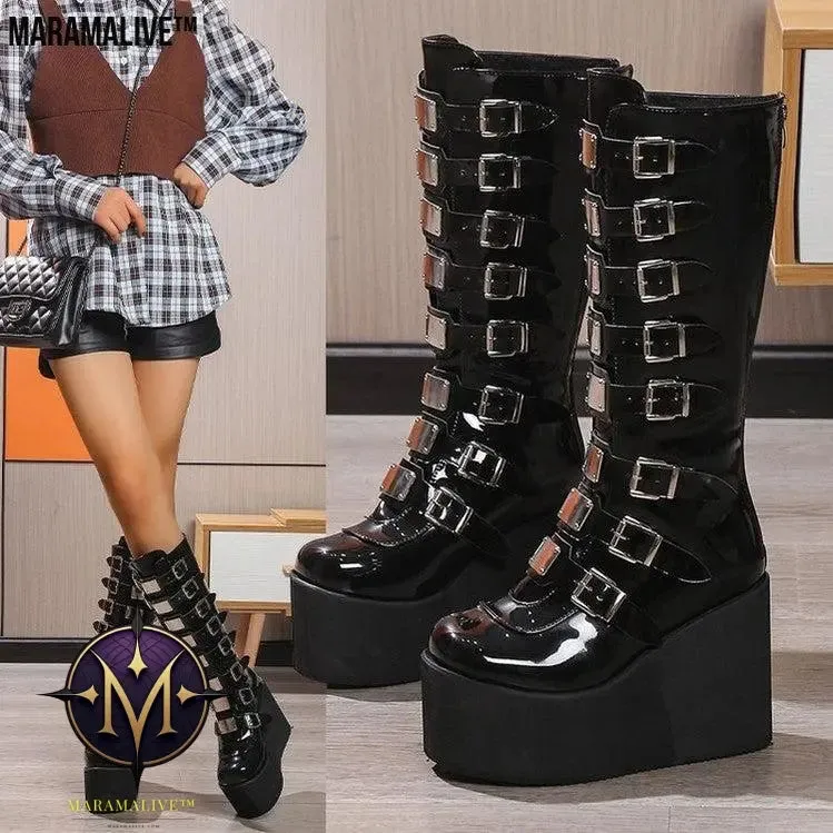 Maramalive™ Metal Buckle With Platform High Heel Plus Size Women's Boots