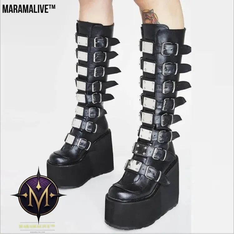 Maramalive™ Metal Buckle With Platform High Heel Plus Size Women's Boots