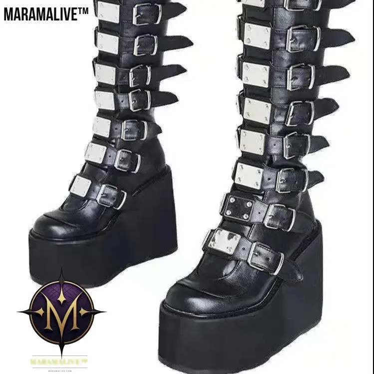 Maramalive™ Metal Buckle With Platform High Heel Plus Size Women's Boots