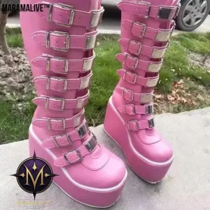 Maramalive™ Metal Buckle With Platform High Heel Plus Size Women's Boots