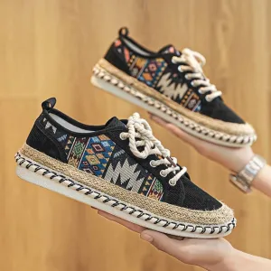 Men's Comfortable Retro Printed Flat Shoes | Lace Up