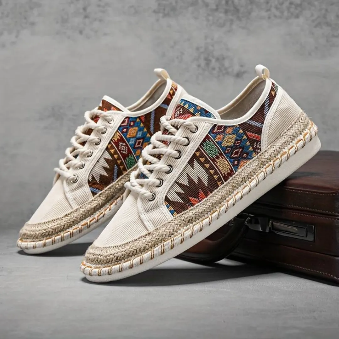 Men's Comfortable Retro Printed Flat Shoes | Lace Up