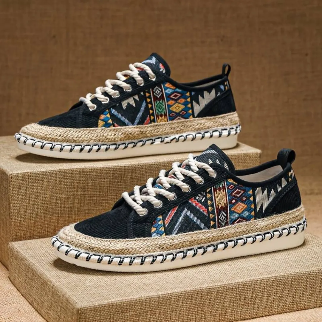 Men's Comfortable Retro Printed Flat Shoes | Lace Up