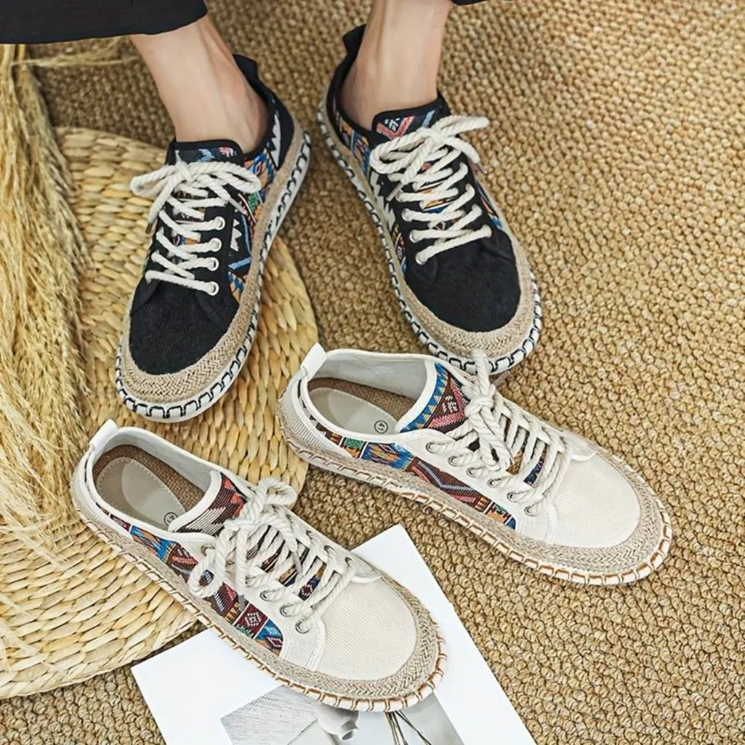 Men's Comfortable Retro Printed Flat Shoes | Lace Up