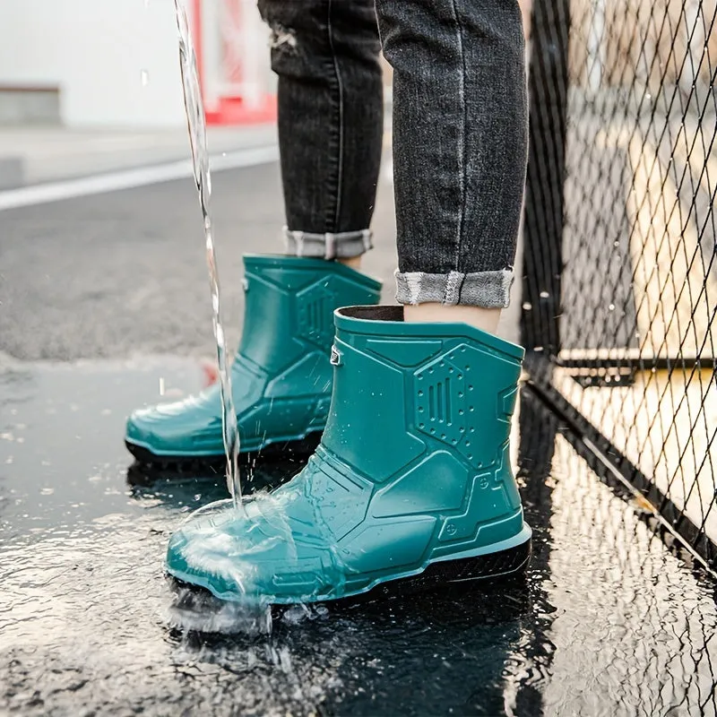 Men's Mid Top Rain Boots, Wear-resistant Waterproof Non-slip Galoshes For Outdoor Walking Fishing