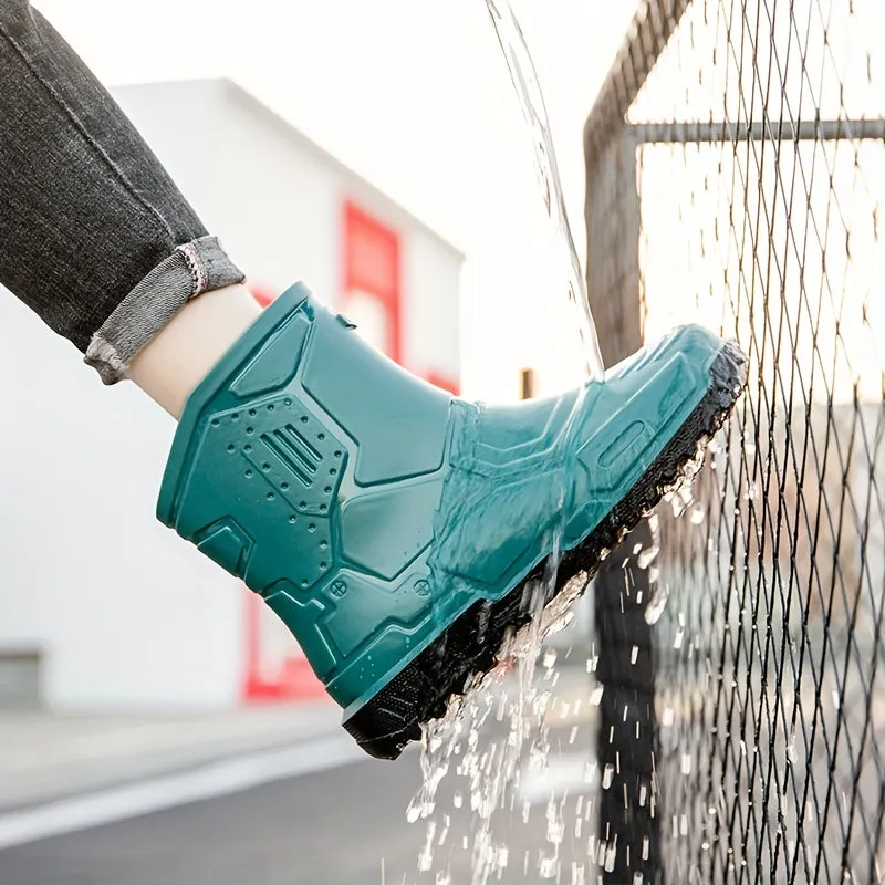 Men's Mid Top Rain Boots, Wear-resistant Waterproof Non-slip Galoshes For Outdoor Walking Fishing