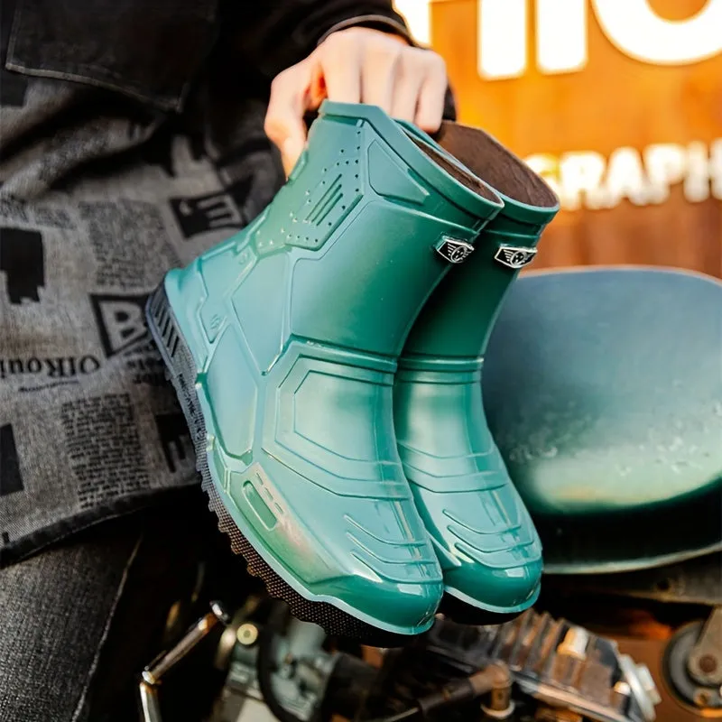 Men's Mid Top Rain Boots, Wear-resistant Waterproof Non-slip Galoshes For Outdoor Walking Fishing