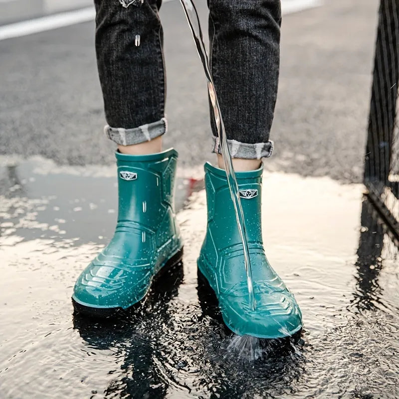 Men's Mid Top Rain Boots, Wear-resistant Waterproof Non-slip Galoshes For Outdoor Walking Fishing