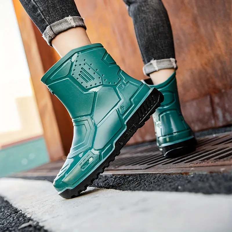 Men's Mid Top Rain Boots, Wear-resistant Waterproof Non-slip Galoshes For Outdoor Walking Fishing