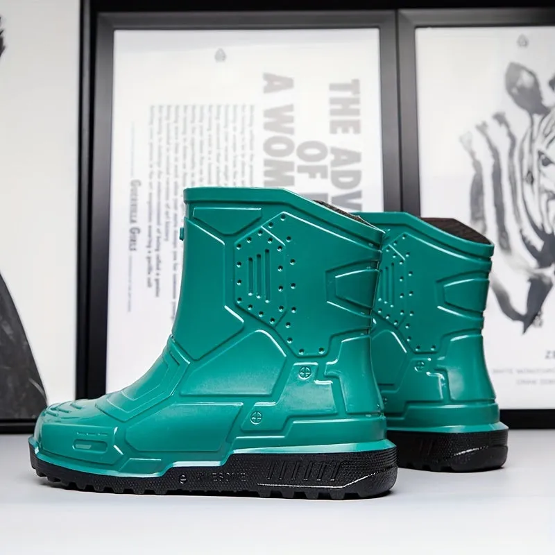 Men's Mid Top Rain Boots, Wear-resistant Waterproof Non-slip Galoshes For Outdoor Walking Fishing