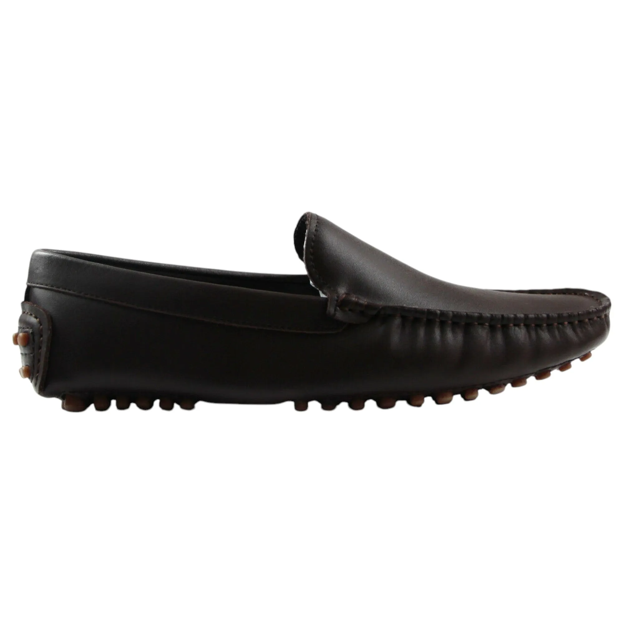 Mens Zasel Summer Leather Shoes Dark Brown Casual Slip On Boat Deck Loafers