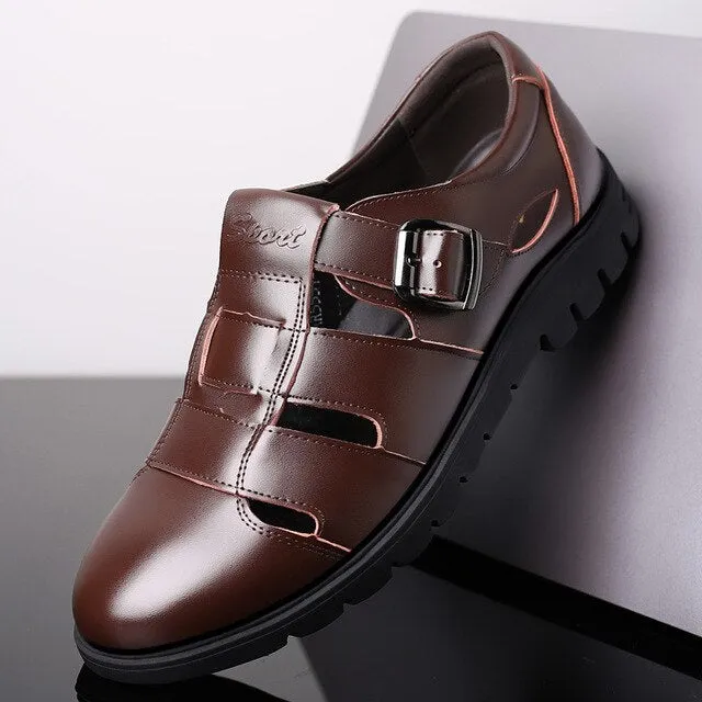Merkmak Men Sandals Genuine Leather Sandals Men Breathable Outdoor Casual Male Beach Shoes Man Flat Big Size 38-47 Drop Shipping