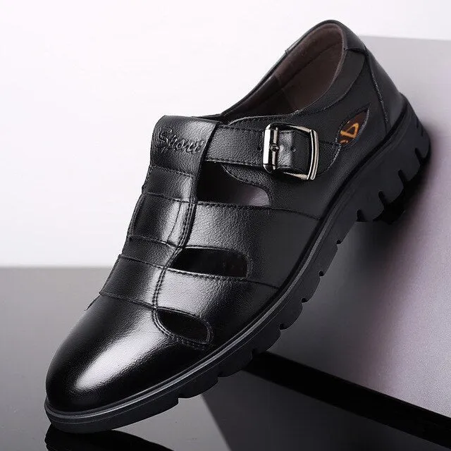 Merkmak Men Sandals Genuine Leather Sandals Men Breathable Outdoor Casual Male Beach Shoes Man Flat Big Size 38-47 Drop Shipping