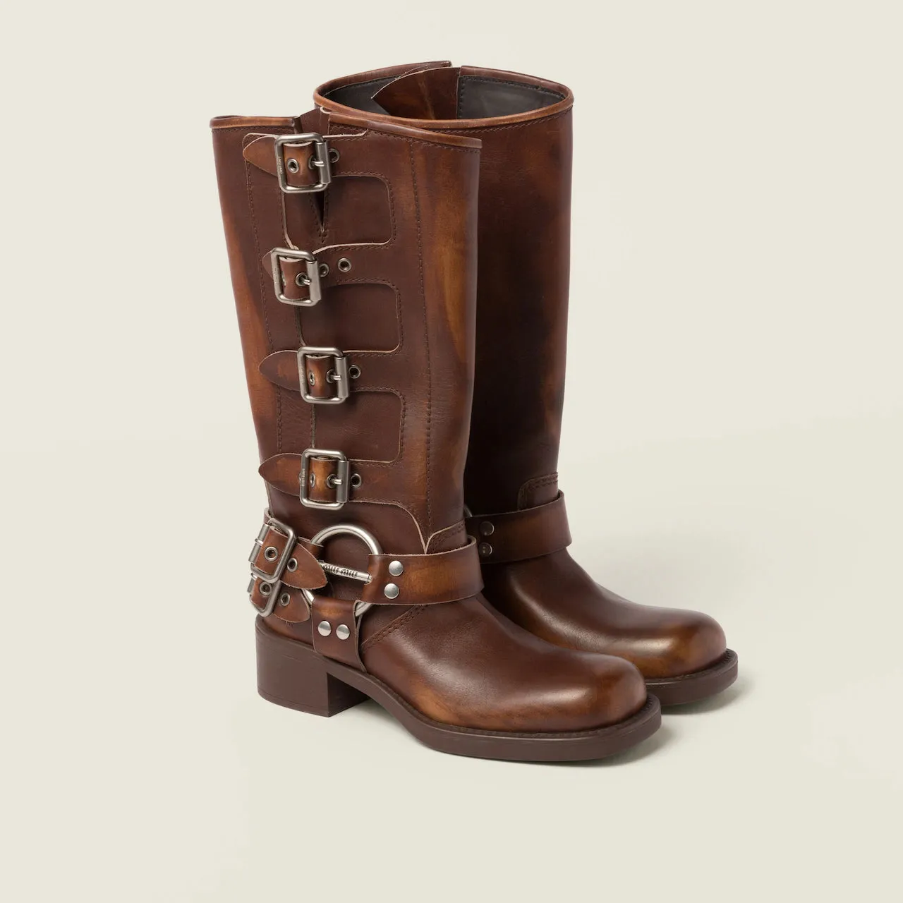 MIU MIU Studded leather knee-high boots