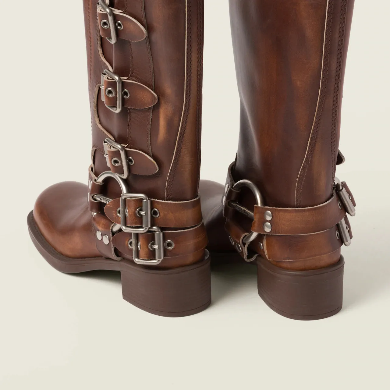MIU MIU Studded leather knee-high boots