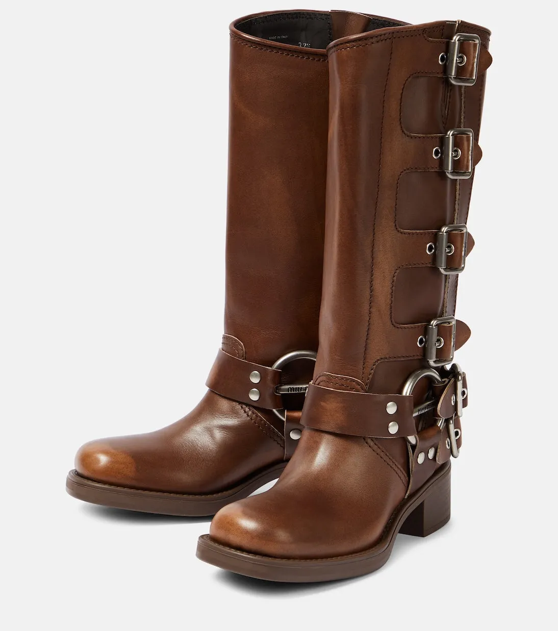 MIU MIU Studded leather knee-high boots