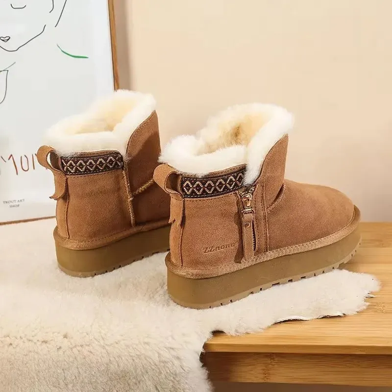 New Winter Plus Velvet Padded Warm Thick Soled Women'S Snow Boots Zipper Short Boots Wearing Cotton Shoes.