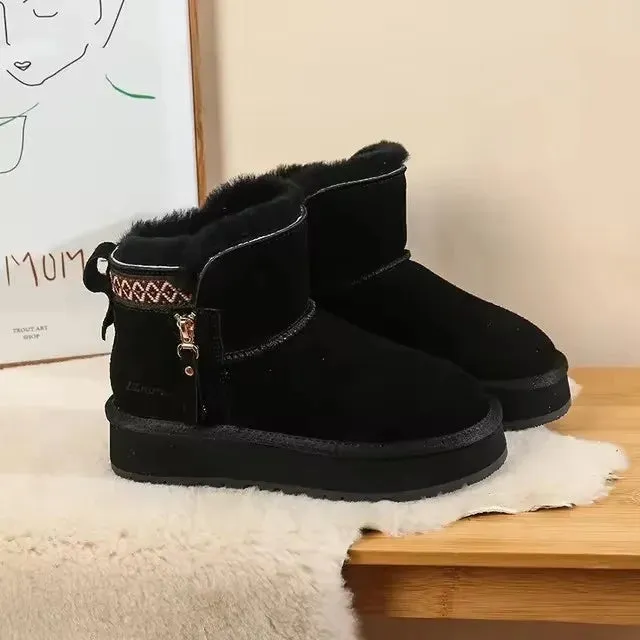 New Winter Plus Velvet Padded Warm Thick Soled Women'S Snow Boots Zipper Short Boots Wearing Cotton Shoes.