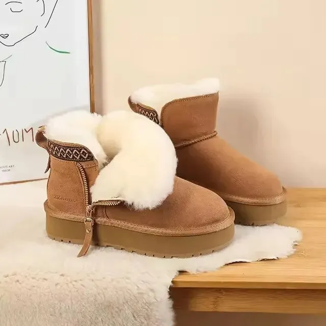 New Winter Plus Velvet Padded Warm Thick Soled Women'S Snow Boots Zipper Short Boots Wearing Cotton Shoes.