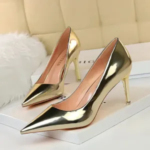 New Women Western Style Fashion Metal Sexy Club High Heels Slippers Simple Shallow Pointed Mouth Thin High Heel Sandals