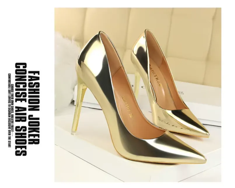 New Women Western Style Fashion Metal Sexy Club High Heels Slippers Simple Shallow Pointed Mouth Thin High Heel Sandals