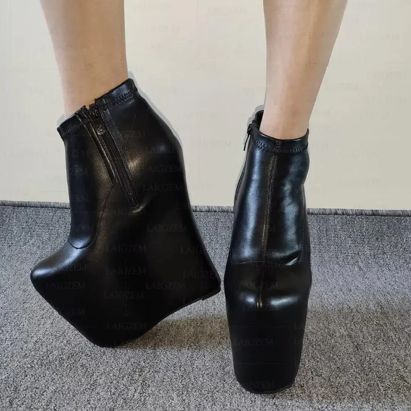 Platform Round Toe 20CM High Heels Side Zip Up Short Boots Club Ladies Shoes