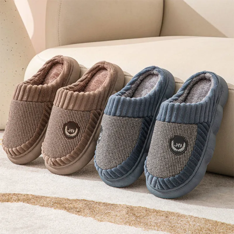 Plus Size Colorblock Plush Slippers for Winter