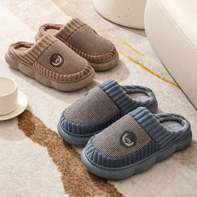 Plus Size Colorblock Plush Slippers for Winter