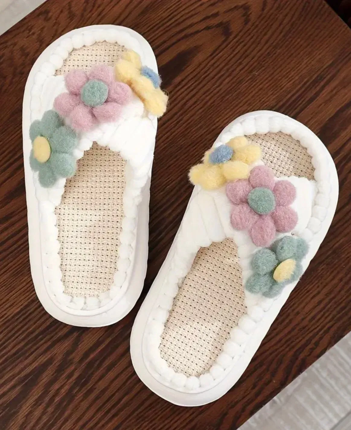 Plush and Cozy Flower Accented Open Toe Comfort Slip-On Slippers