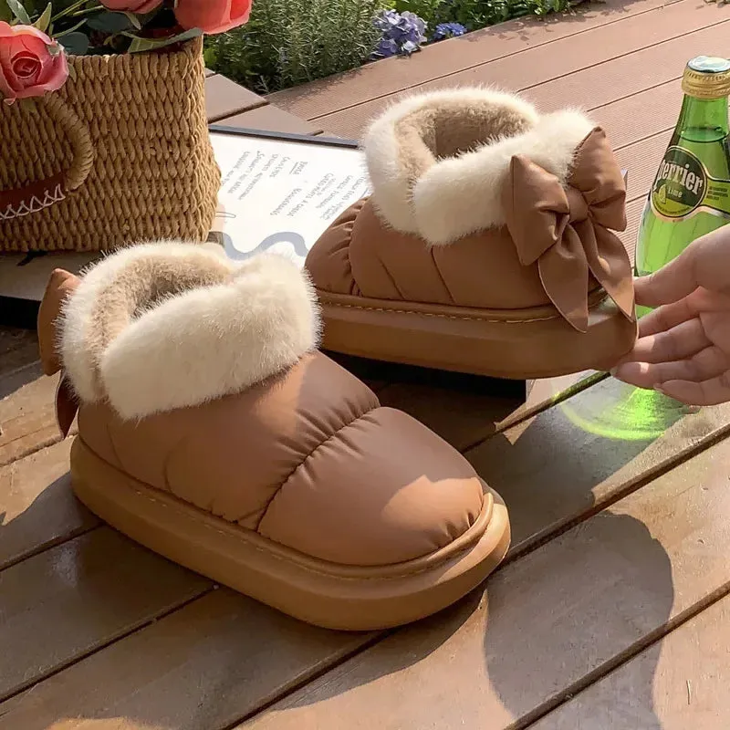 PlushBow Winter Ankle Boots - Waterproof & Stylish Snow Shoes