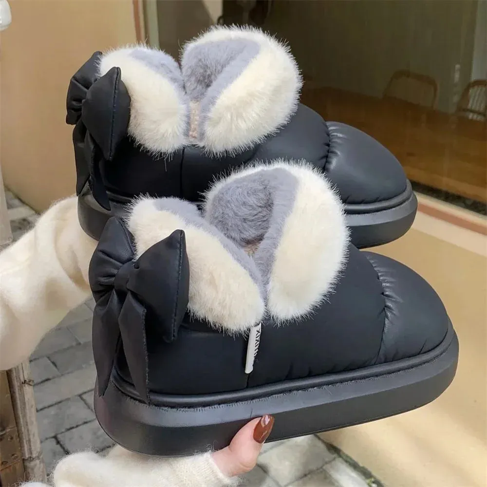 PlushBow Winter Ankle Boots - Waterproof & Stylish Snow Shoes