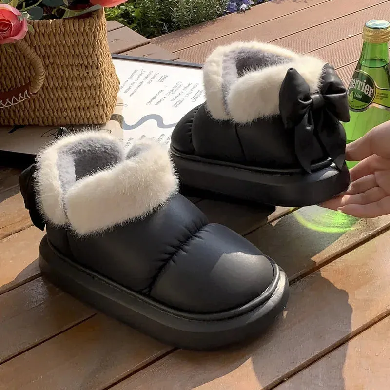 PlushBow Winter Ankle Boots - Waterproof & Stylish Snow Shoes