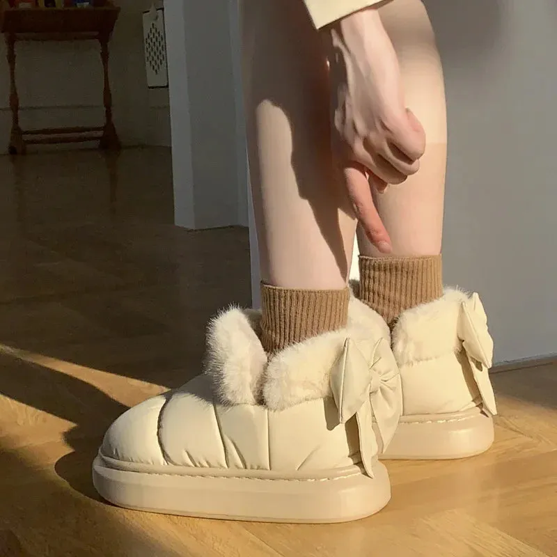 PlushBow Winter Ankle Boots - Waterproof & Stylish Snow Shoes