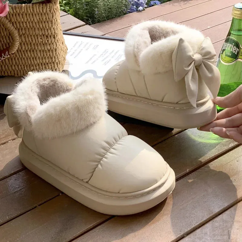 PlushBow Winter Ankle Boots - Waterproof & Stylish Snow Shoes