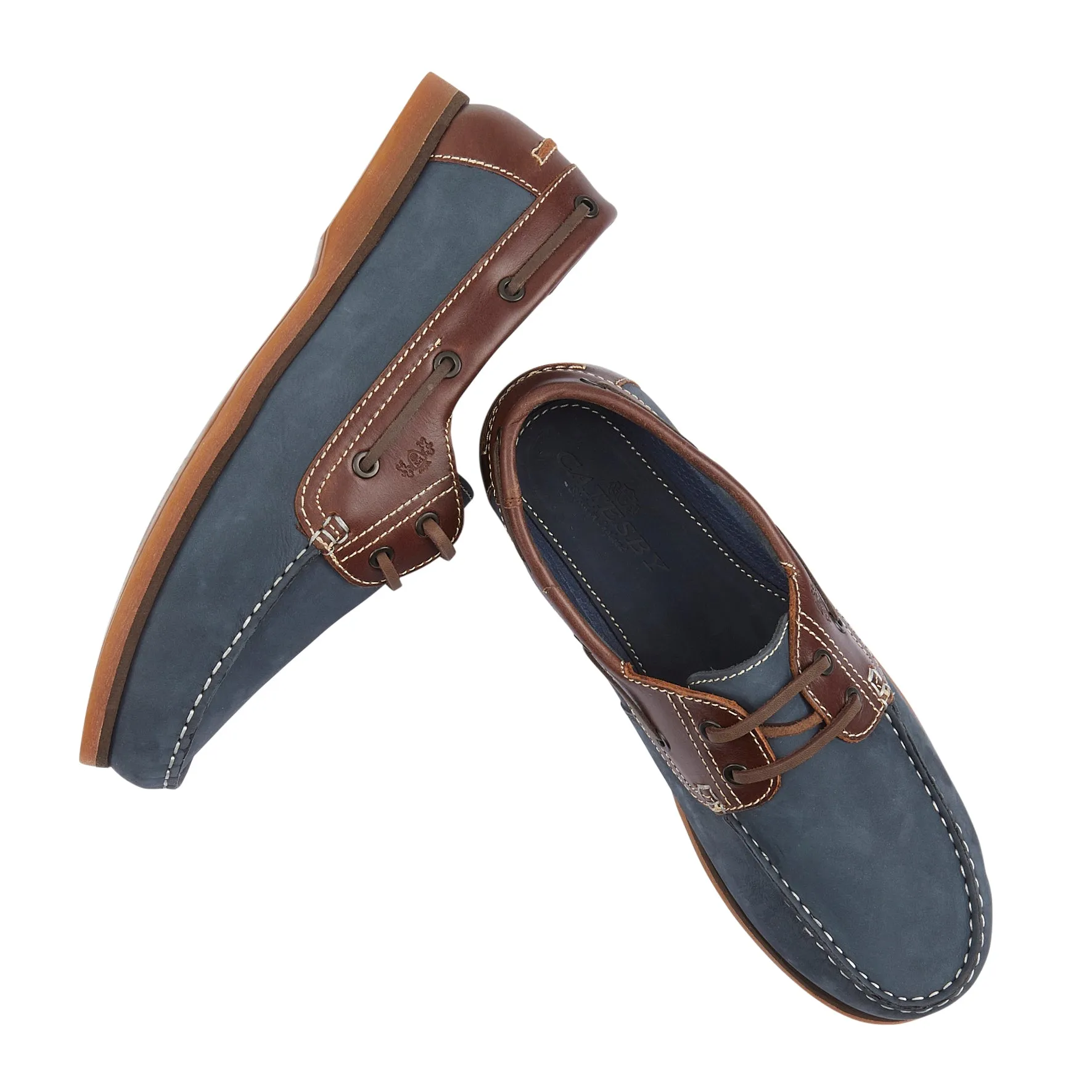 Portland Men’s Leather Boat Shoes - NAVY/BROWN