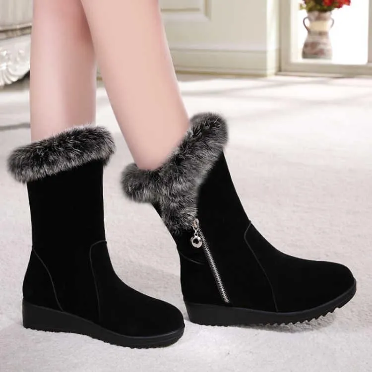 Rabbit Fur Snow Boots 2019 Women's Winter Boots Women's Round Head Thick Warm Cotton Shoes Women