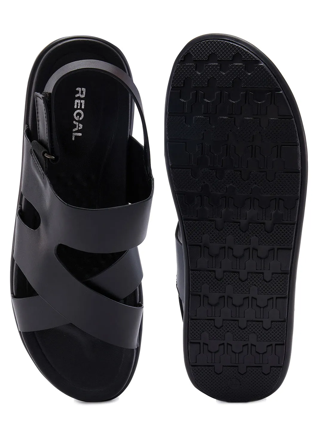 Regal Black Men Casual Leather Sandals