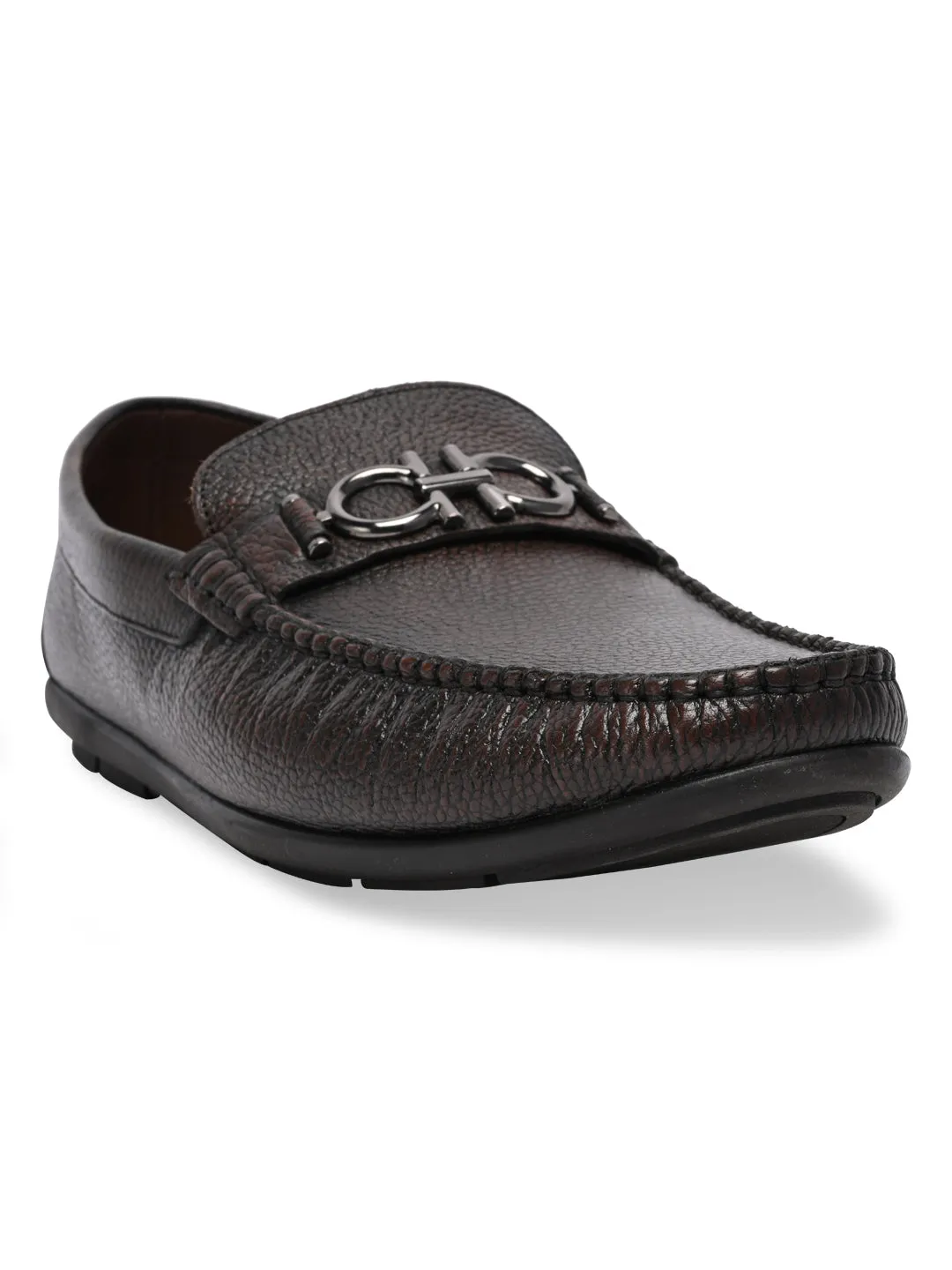 Regal Brown Men Casual Leather Buckled Loafers