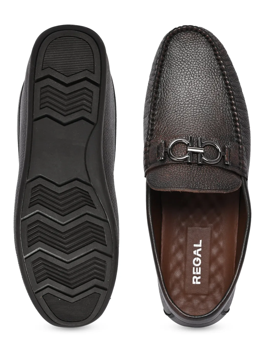 Regal Brown Men Casual Leather Buckled Loafers