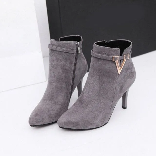 Sexy Thin High Heels Zipper Style Pointed Toe Faux Leather Ankle Boot