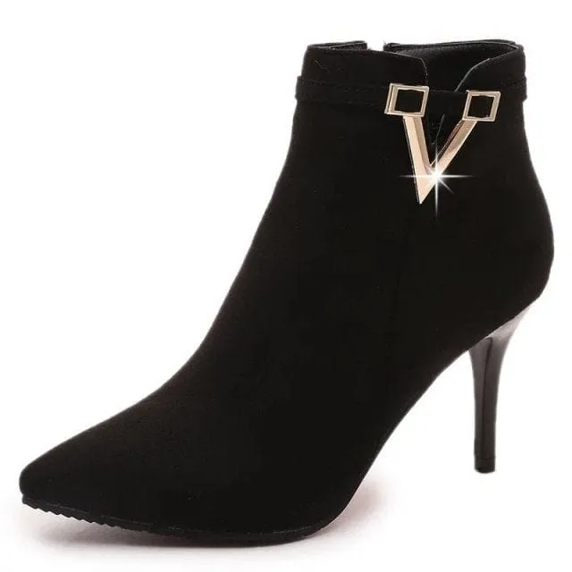 Sexy Thin High Heels Zipper Style Pointed Toe Faux Leather Ankle Boot
