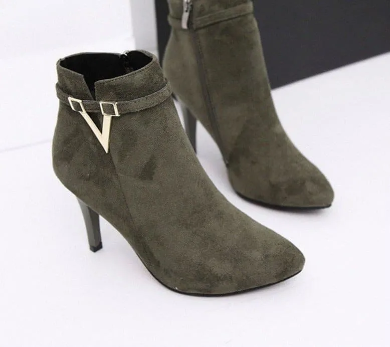 Sexy Thin High Heels Zipper Style Pointed Toe Faux Leather Ankle Boot