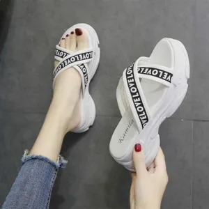 Slippers female lazy wear wild sandals summer muffin thick bottom slope with increased sandals